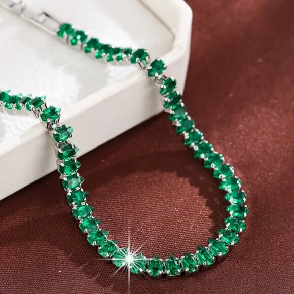 2ct Green Emerald Womens 14K White Gold Oval Gemstone Tennis Bracelet New Silver - Picture 4 of 10